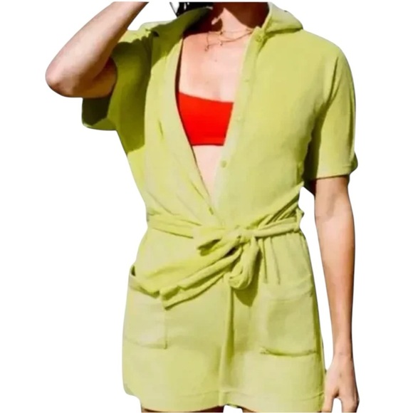 Andie Swim Light Blue Short Sleeve Collar Button Up Shorts Romper Womens Size S - Picture 3 of 16